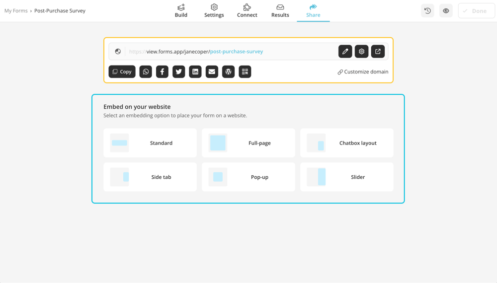 Share or embed your post-purchase survey