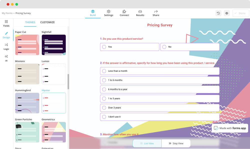 Fiyatlandırma anketinin tasarımını özelleştirme