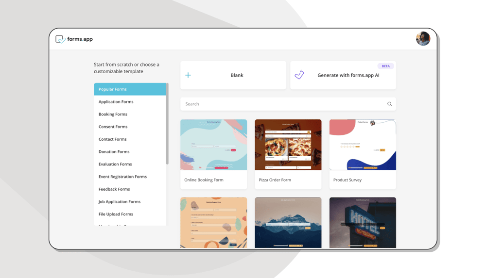 Formunuz için bir başlangıç seçeneği seçin