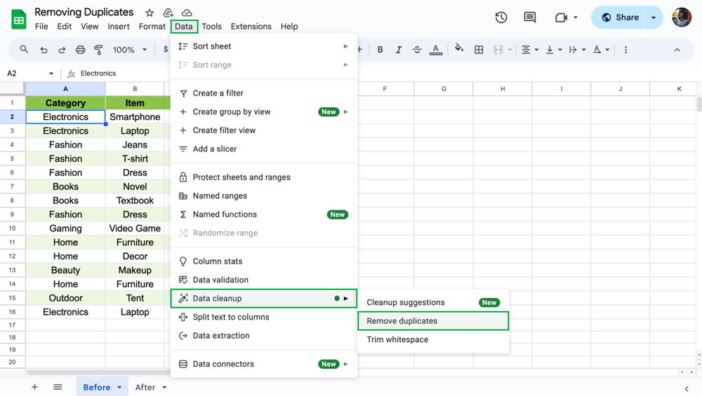 Choose Data clean-up