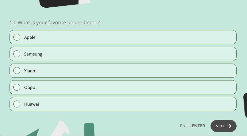 Nominal scale multiple-choice question example