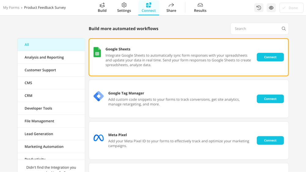 Conecta tu formulario de forms.app a Google Sheets