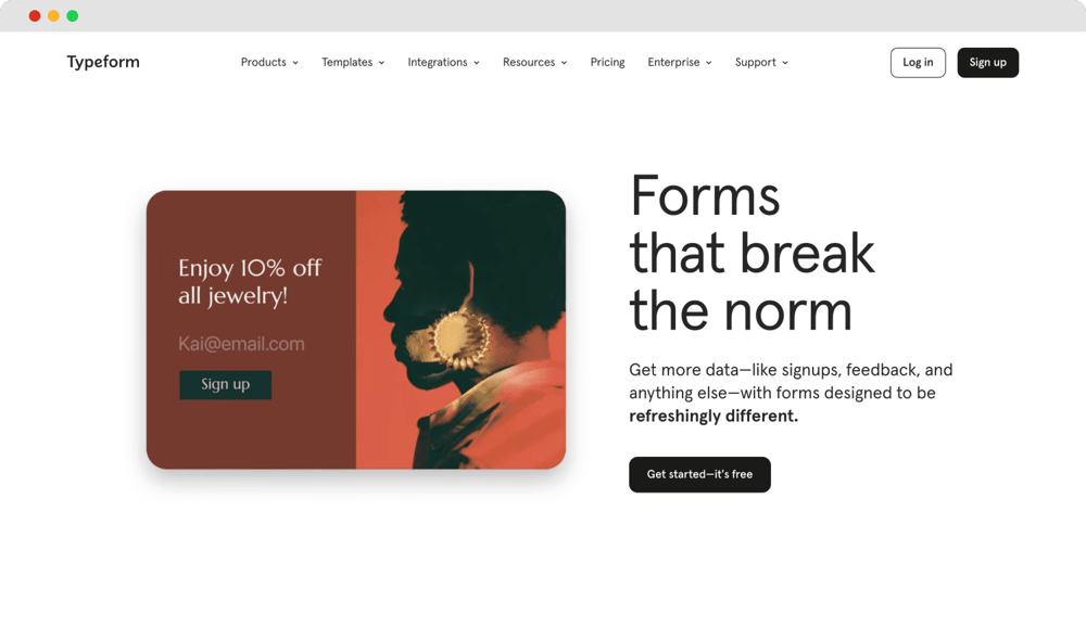 The Home Page of Typeform
