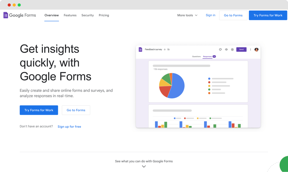La page d'accueil de Google Forms