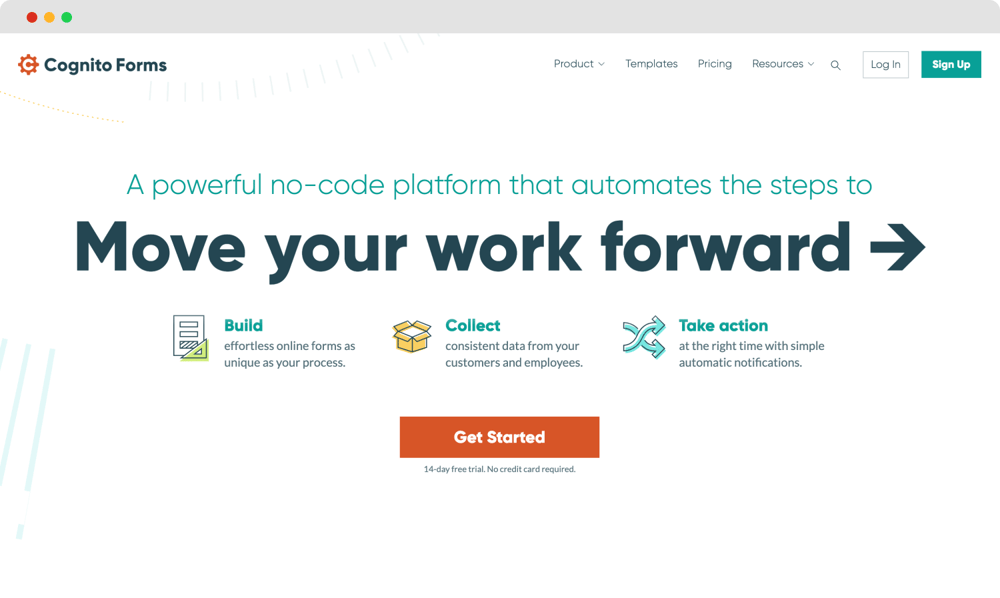 La page d'accueil de Cognito Forms