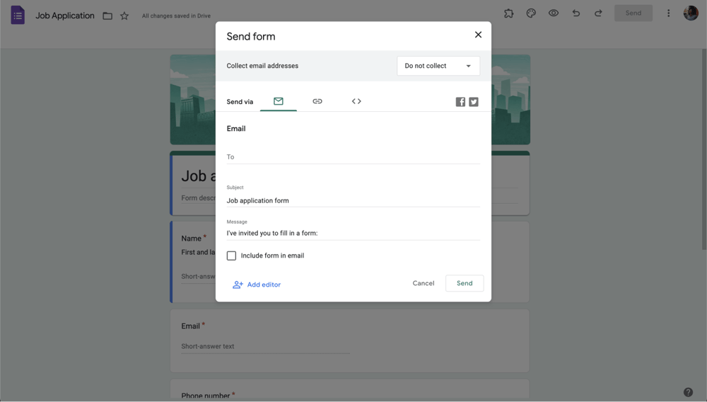 Share your form via form link