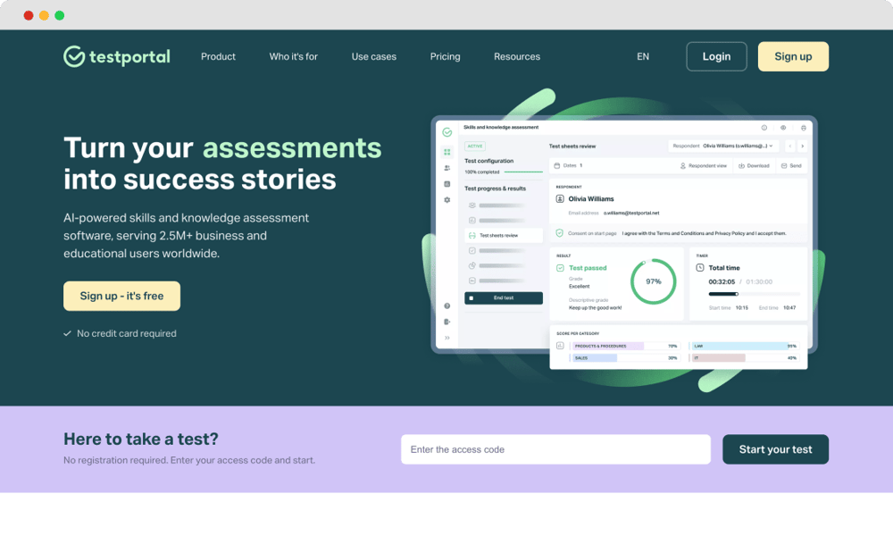 The homepage of Testportal