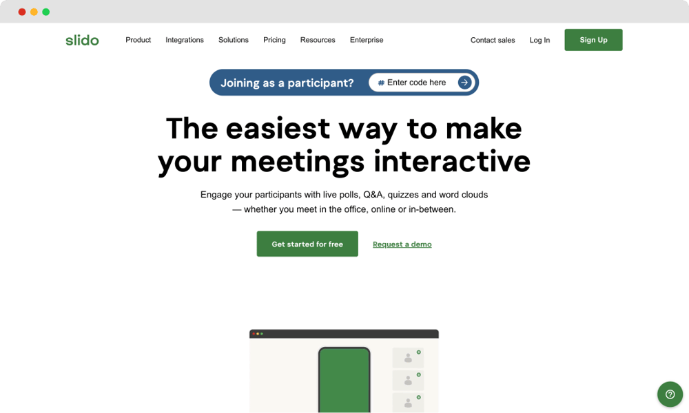 The homepage of Slido