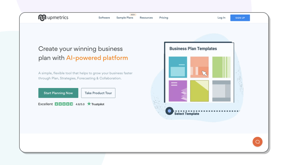 The homepage of Upmetrics