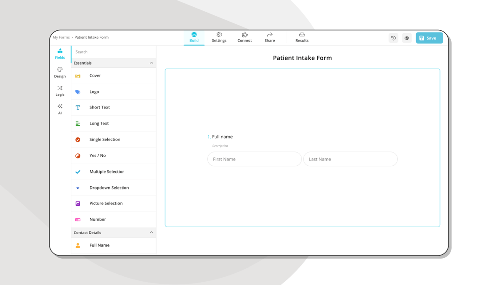 Add your patient intake questions