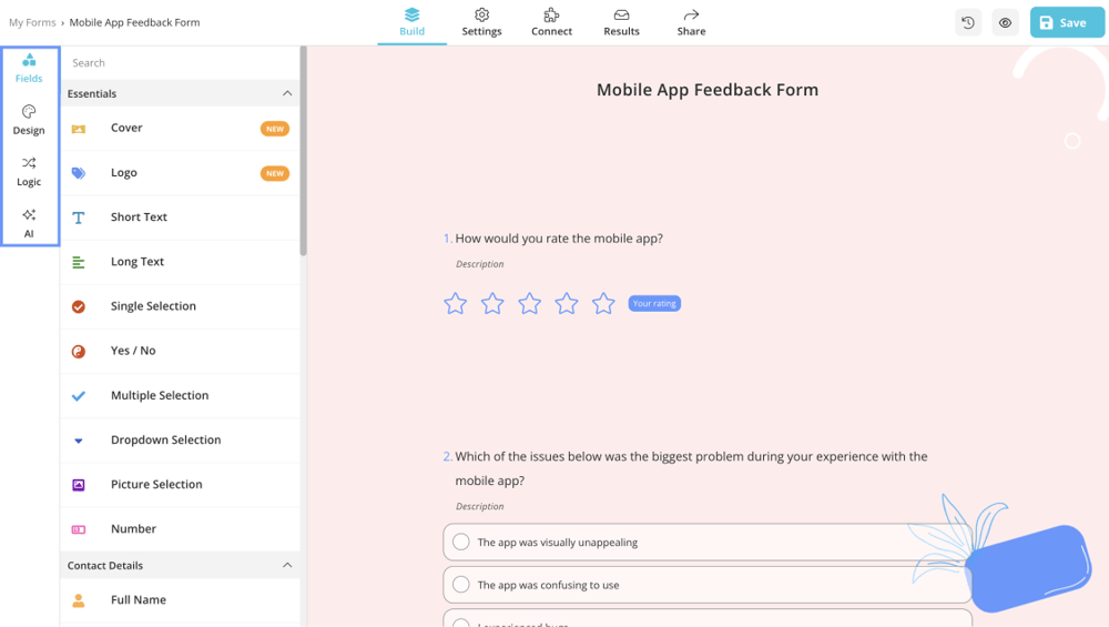Add questions to your mobile survey and change how it looks