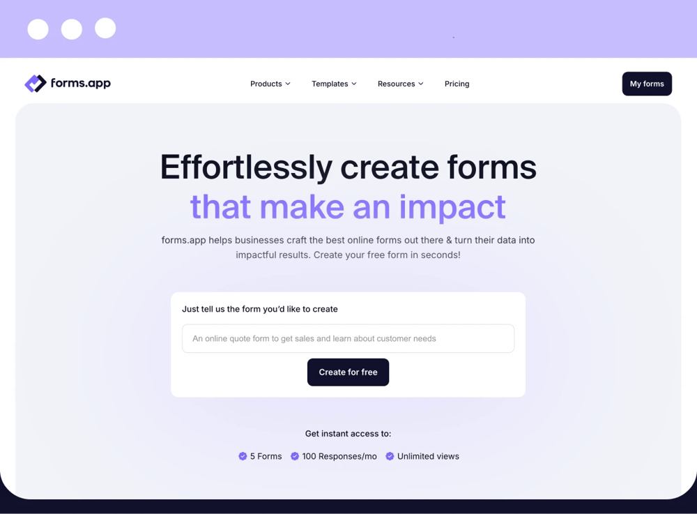 The new homepage that lets people create forms without signing up