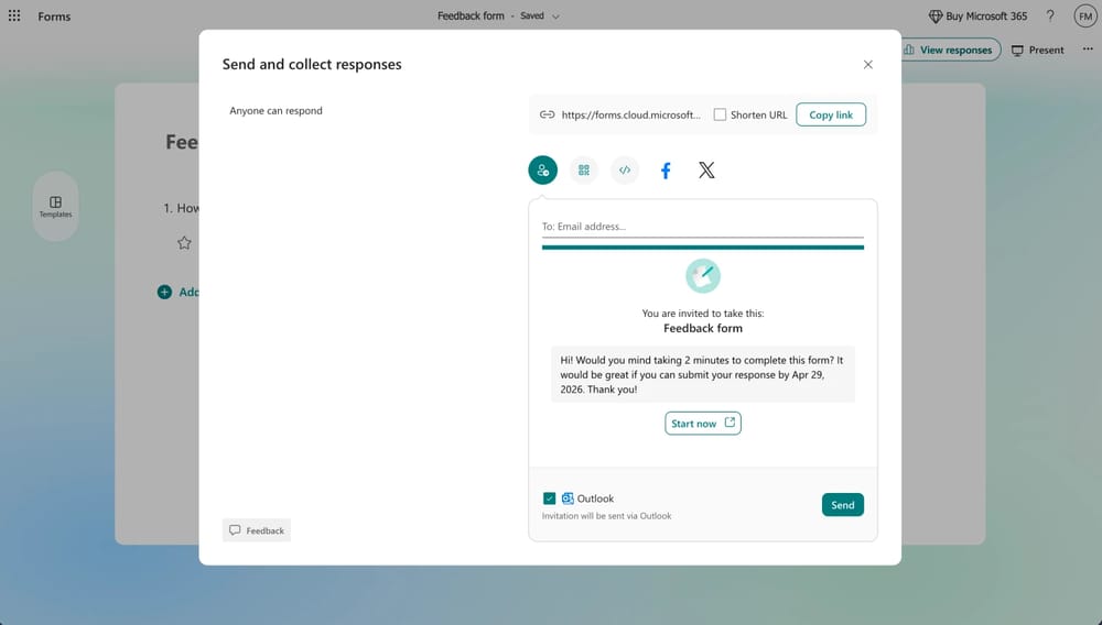 Teilen Sie Ihr Formular