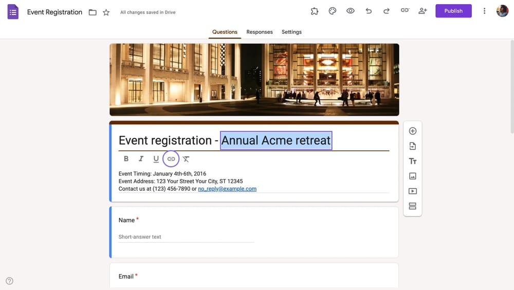 Selecting a text on Google Forms