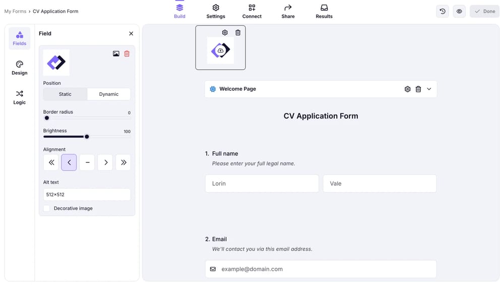Adicionar um logotipo usando um campo de logotipo dedicado