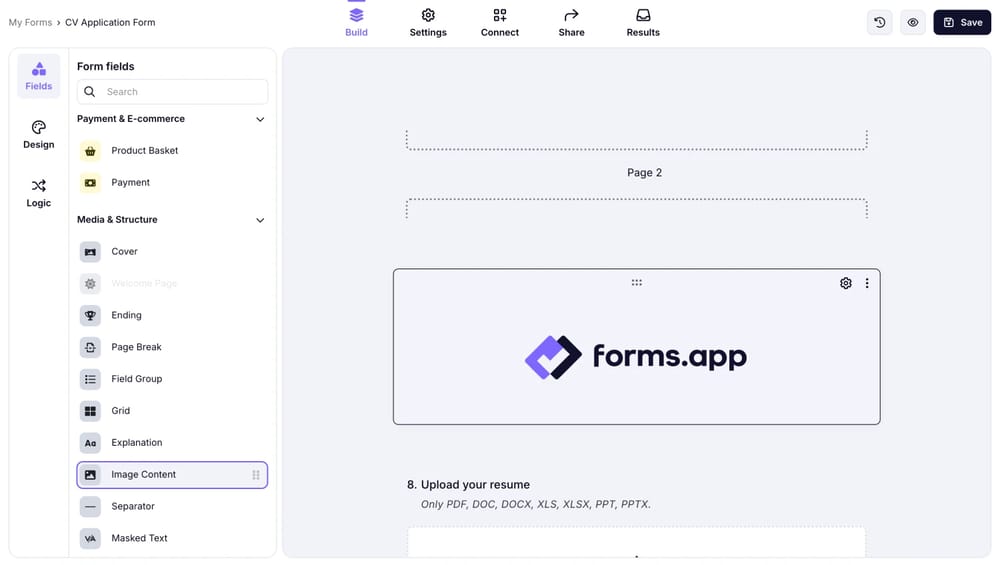 Adicionando um logotipo como conteúdo de imagem