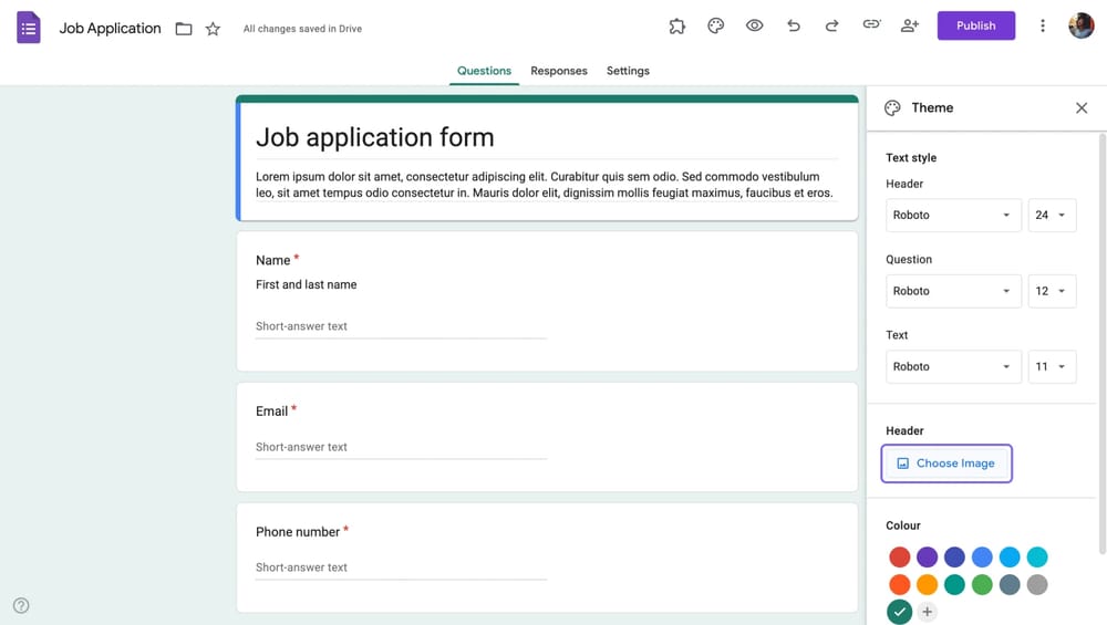 A localização do "Escolher imagem" sob a seção Header