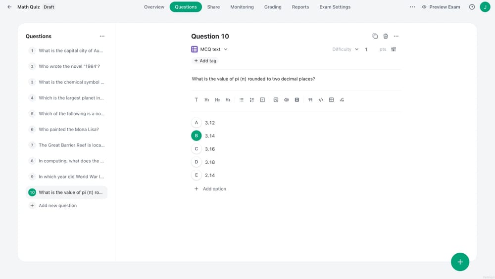 Workspace of OpExams