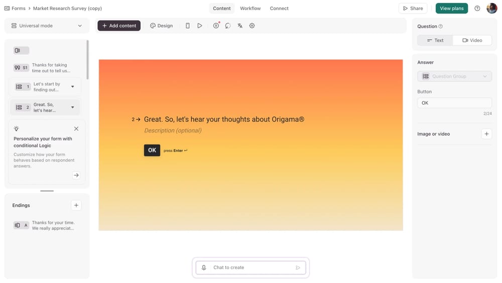 Workspace of Typeform