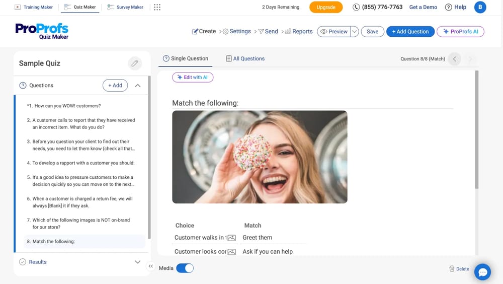Workspace of ProProfs Quiz Maker