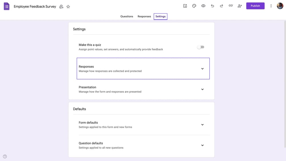Abriendo la sección de respuestas en la configuración