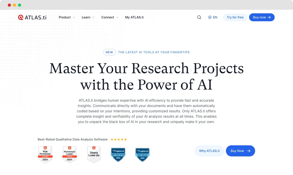 The homepage of ATLAS.ti