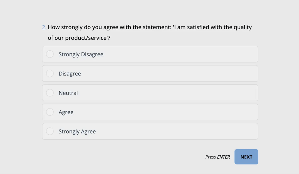 Um exemplo de pergunta de escala Likert