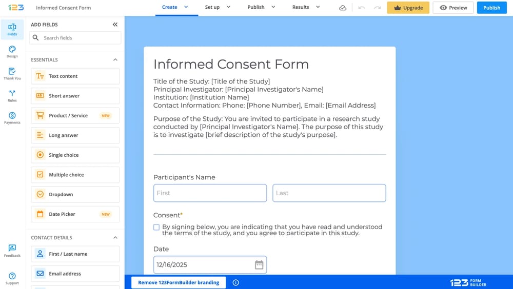 Workspace of 123FormBuilder