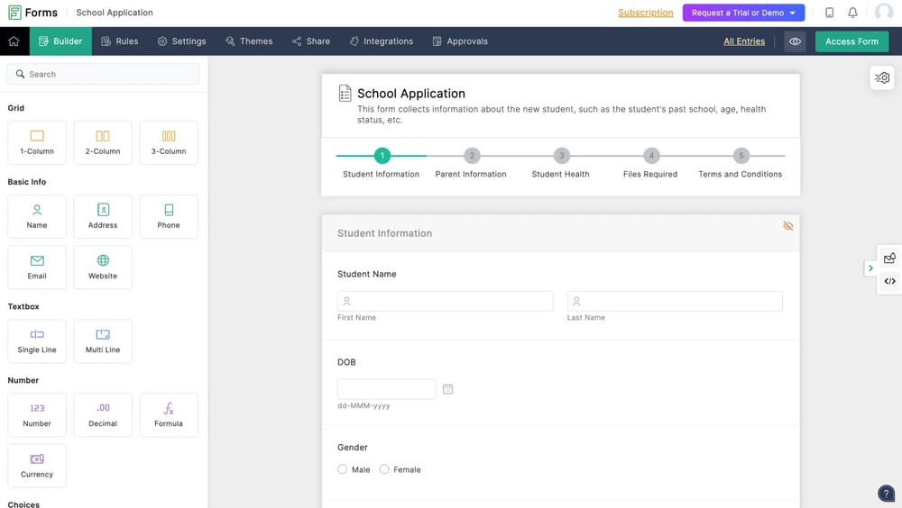 Workspace of Zoho Forms