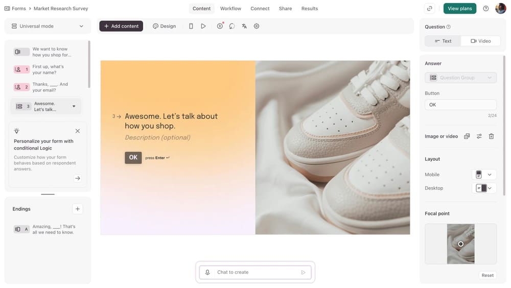 Workspace of Typeform