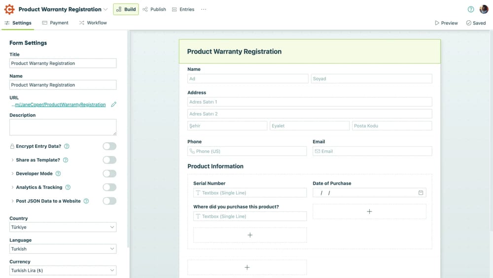 Workspace of Cognito Forms