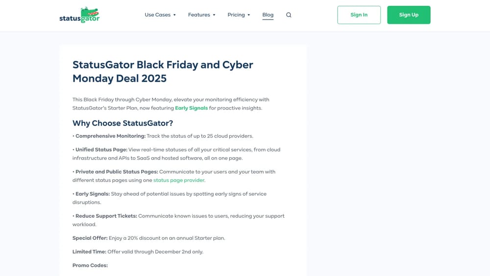 Homepage of StatusGator