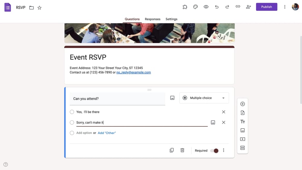 Workspace of Google Forms