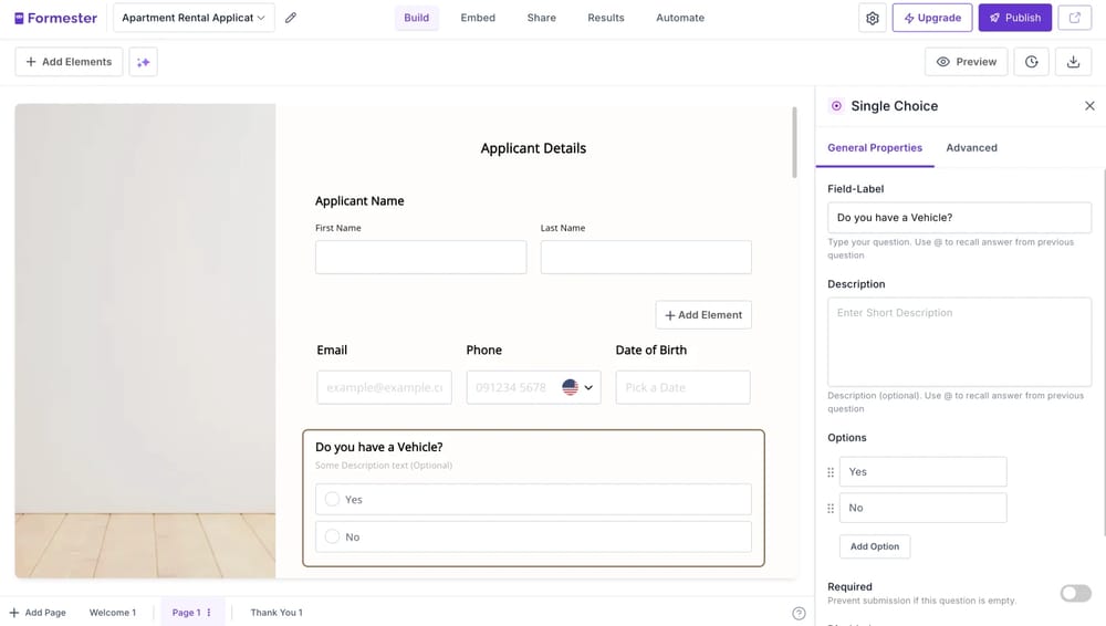 Workspace of Formester
