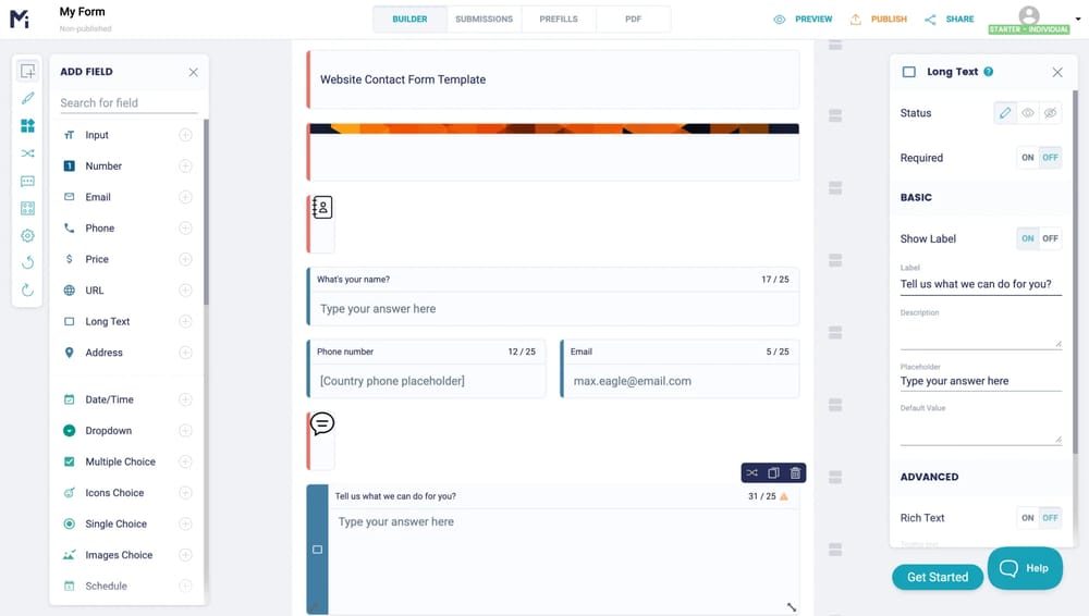 Workspace of MightyForms