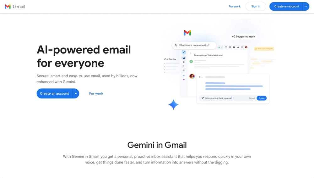 Homepage of Gmail