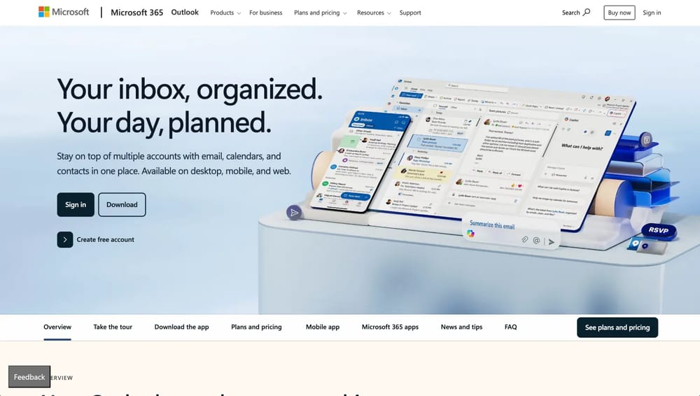 Homepage of Outlook
