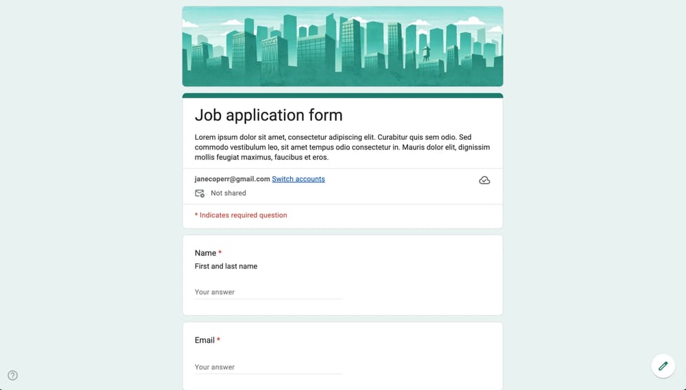 Google Forms iş başvuru formu