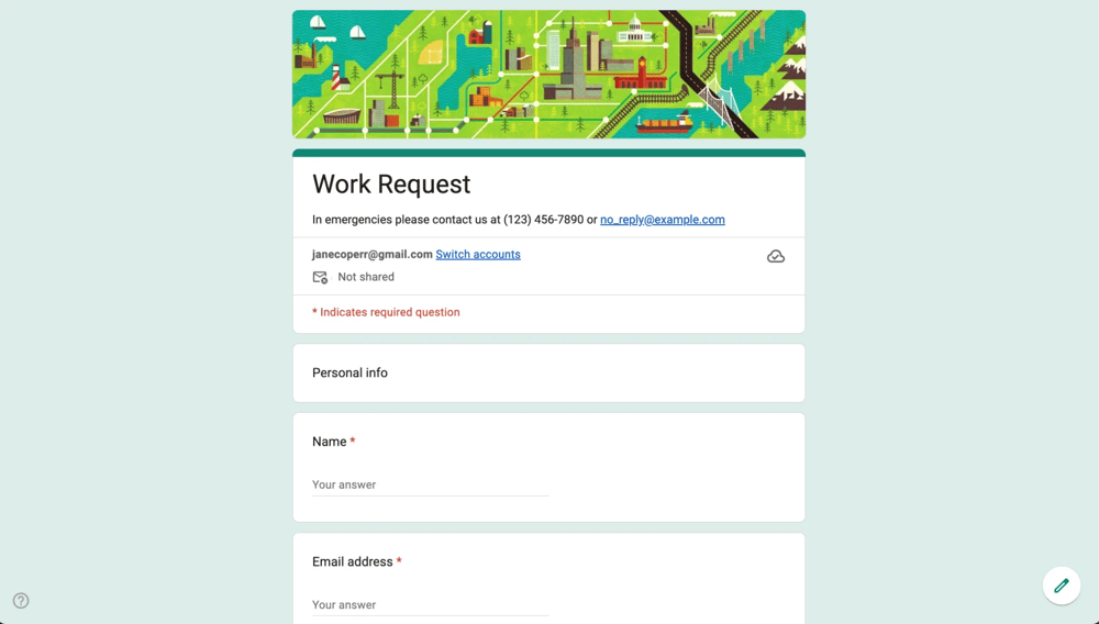Google Forms çalışma talebi formu
