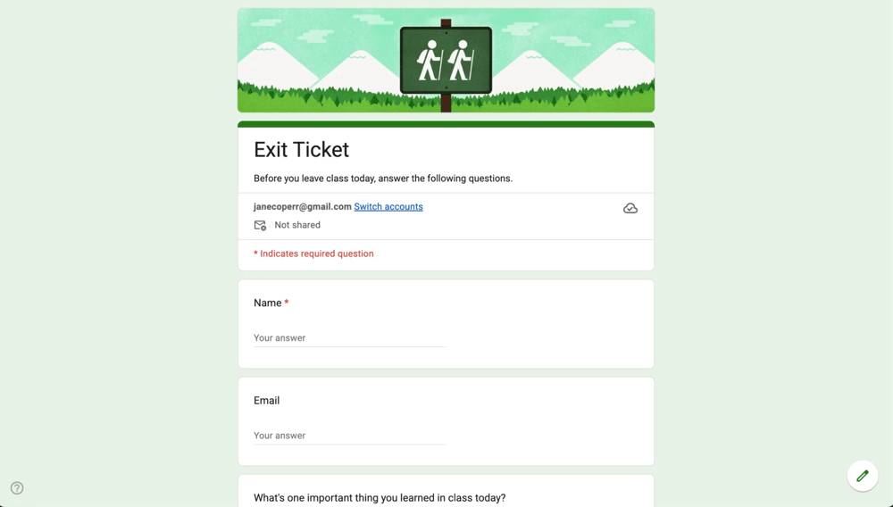 Google Forms Çıkış bileti formu