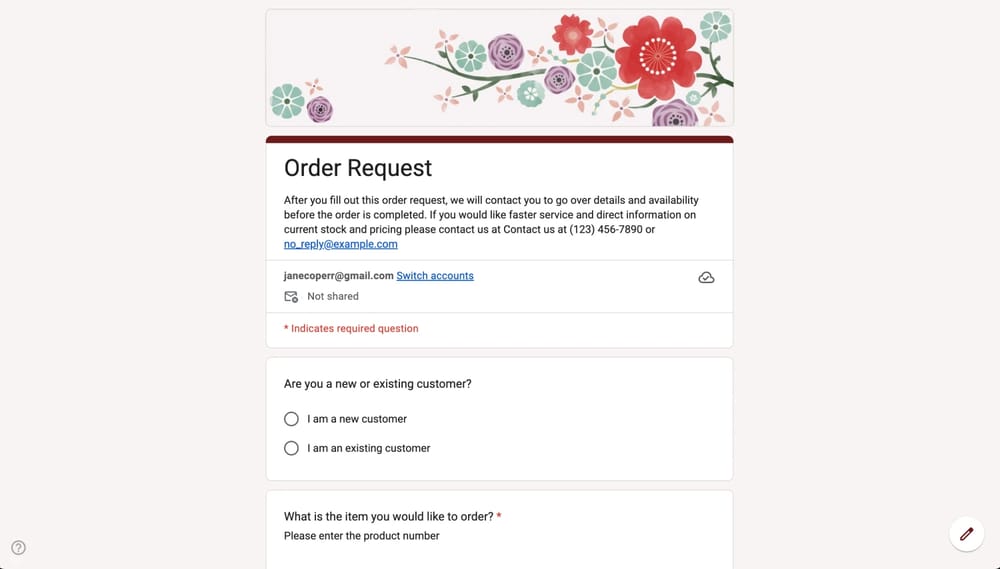 Google Forms Sipariş Formu
