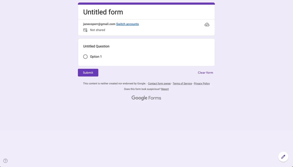 Google Forms boş şablon