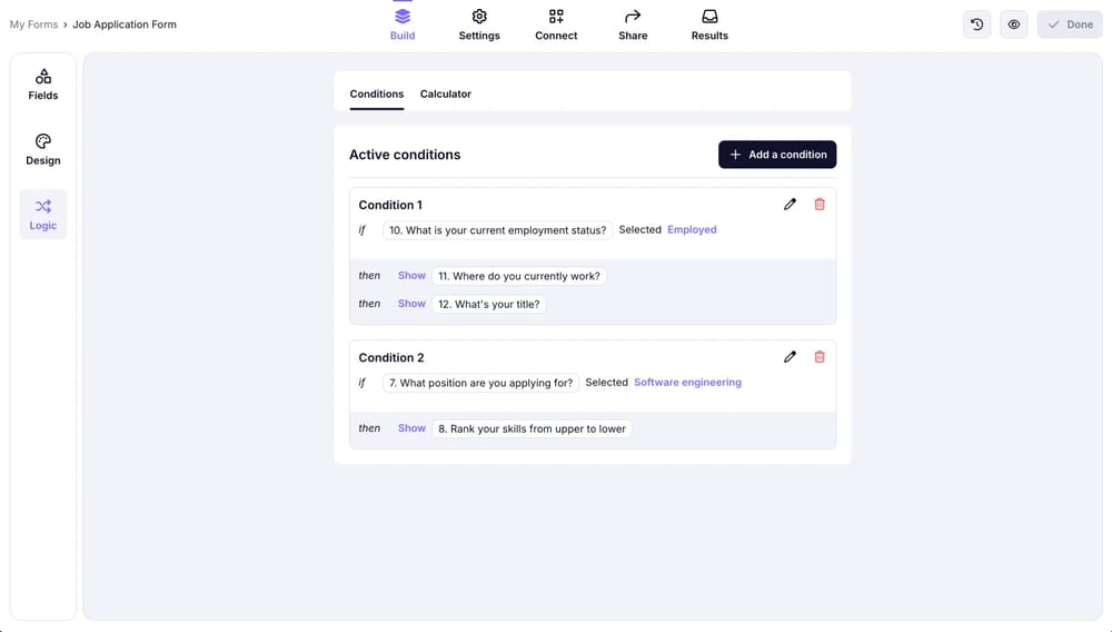 Add conditions to your form
