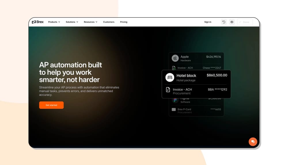 The homepage of Brex