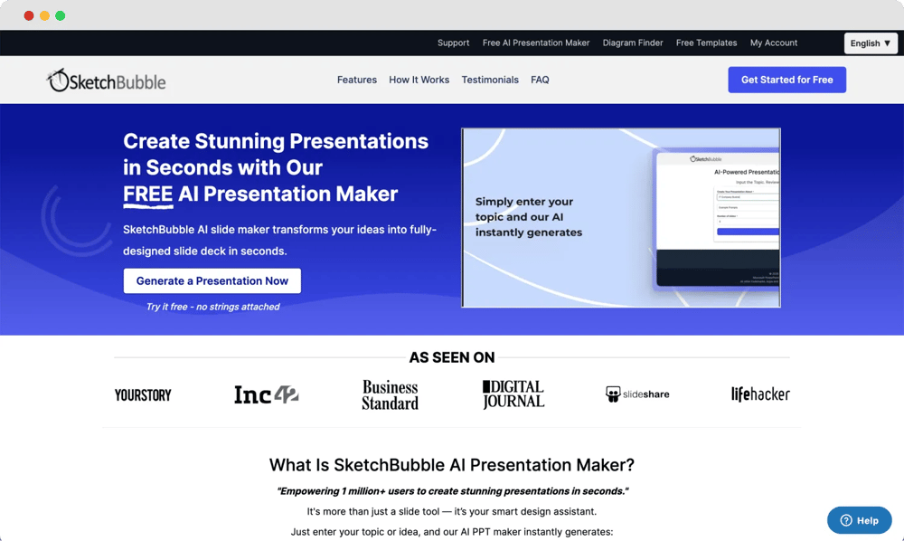 The homepage of SketchBubble AI