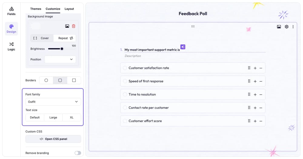‘Yazı tipi ailesi’ açılır menüsünü ve altındaki ‘Metin boyutu’ seçeneklerini kontrol edin