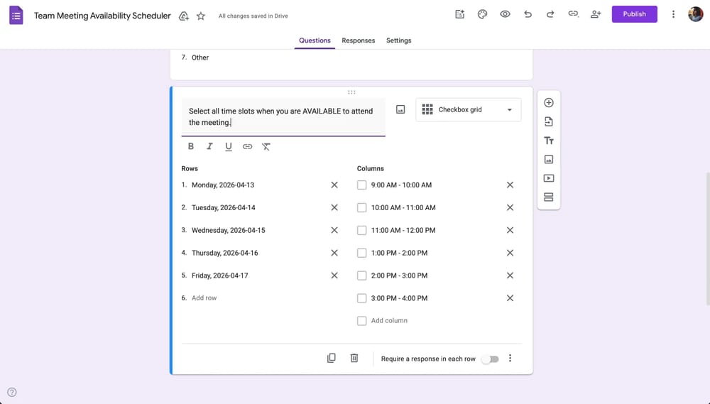 Checkbox-Raster Zeilen- und Spaltenbeschriftungen