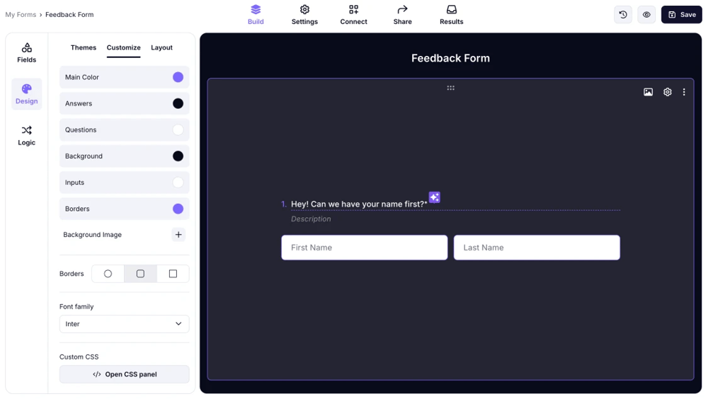 An image showing an example form where the colors were edited