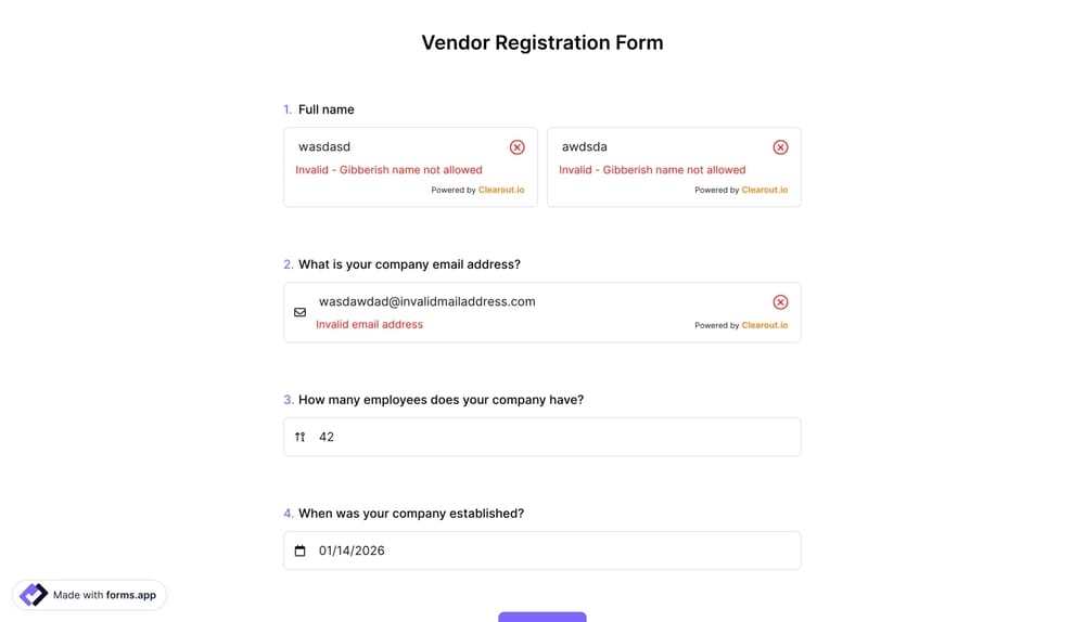 Test your integration by filling out your form
