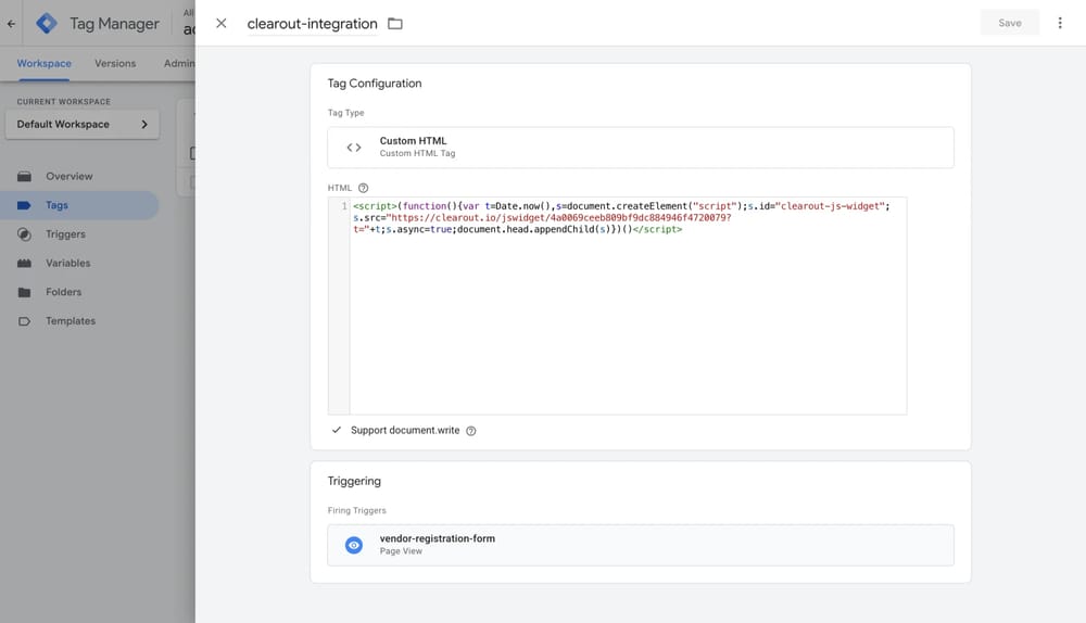 Create a HTML tag using the code snippet you copied earlier